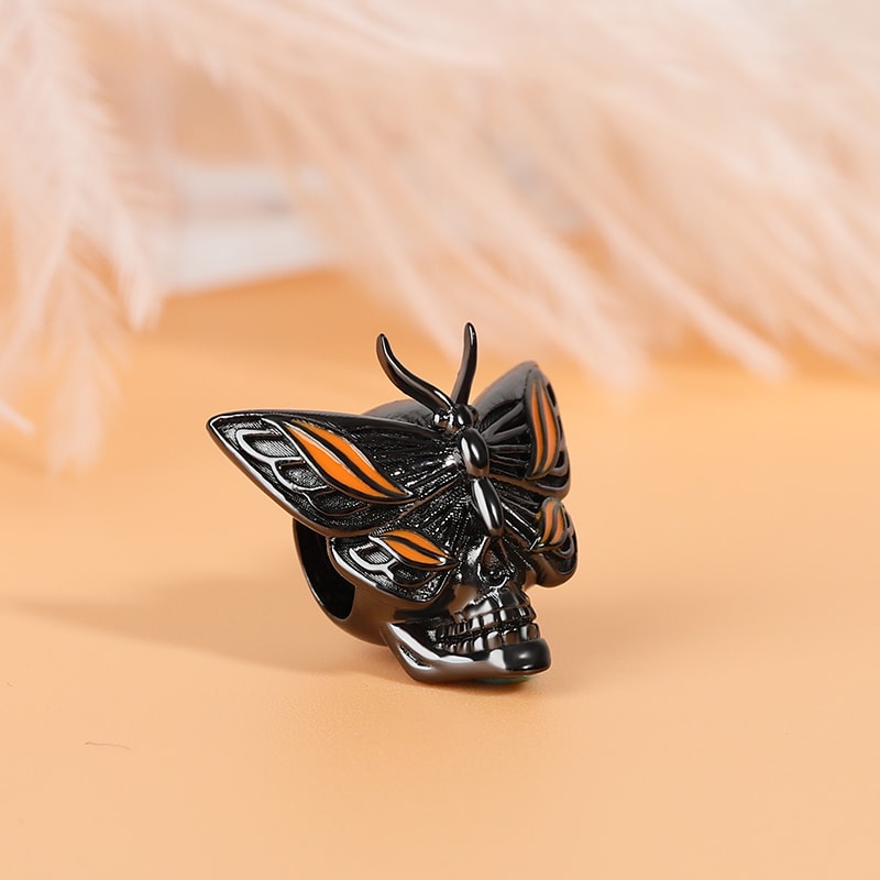 Butterfly Skull Charm Sterling Silver Bead Black Plated_2