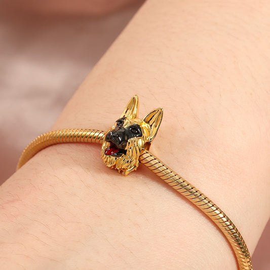 German Shepherd Charm Bead 18K Gold Plated 925 Sterling Silver_3