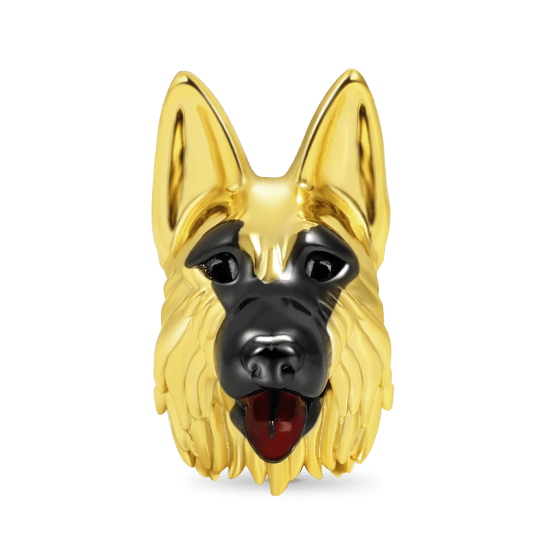 German Shepherd Charm Bead 18K Gold Plated 925 Sterling Silver_1