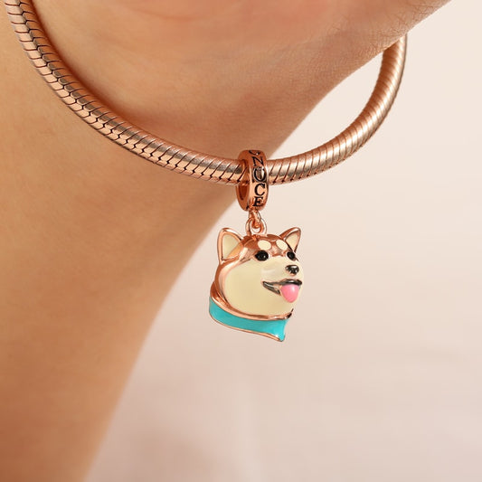 Shiba Inu Pendant Dangle Charm Sterling Silver 18k Rose Gold Plated for Dog Lovers_3