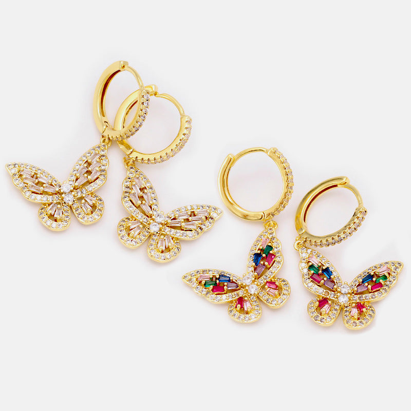 Butterfly Dangle Earrings Gold Plated Brass_2