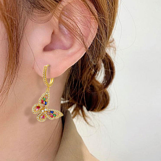 Butterfly Dangle Earrings Gold Plated Brass_3