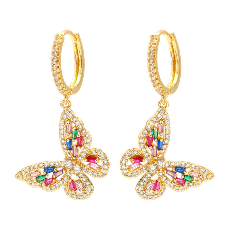 Butterfly Dangle Earrings Gold Plated Brass_1
