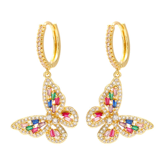 Butterfly Dangle Earrings Gold Plated Brass_1