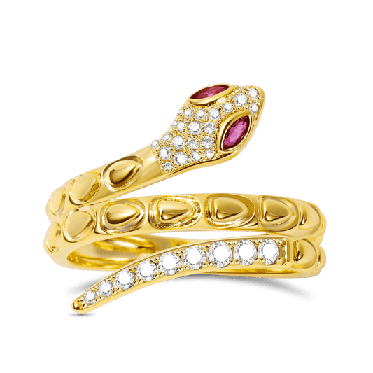 Golden Snake Ring 925 Sterling Silver 18K Gold Plated inlaid with Stones_1