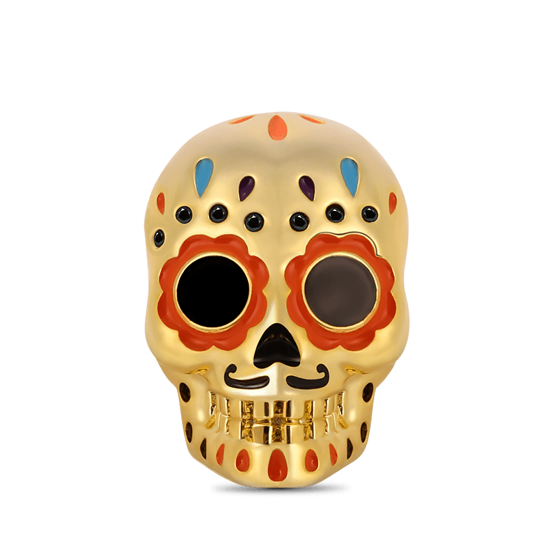 Mexican Style Skull Charm Bead Sterling Silver 18k Gold Palted_1