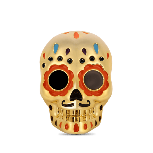 Mexican Style Skull Charm Bead Sterling Silver 18k Gold Palted_1