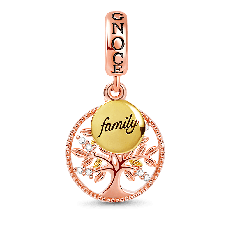 Family Tree Pendant Dangle Charm Sterling Silver 18k Gold and Rose Gold Plated inlaid with Stones_1