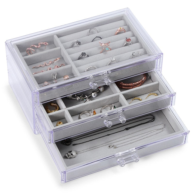 Acrylic Three-layer Jewelry Storage Box Earring Ring Necklace Bracelet Watch Charm Storage Gift Casket_1