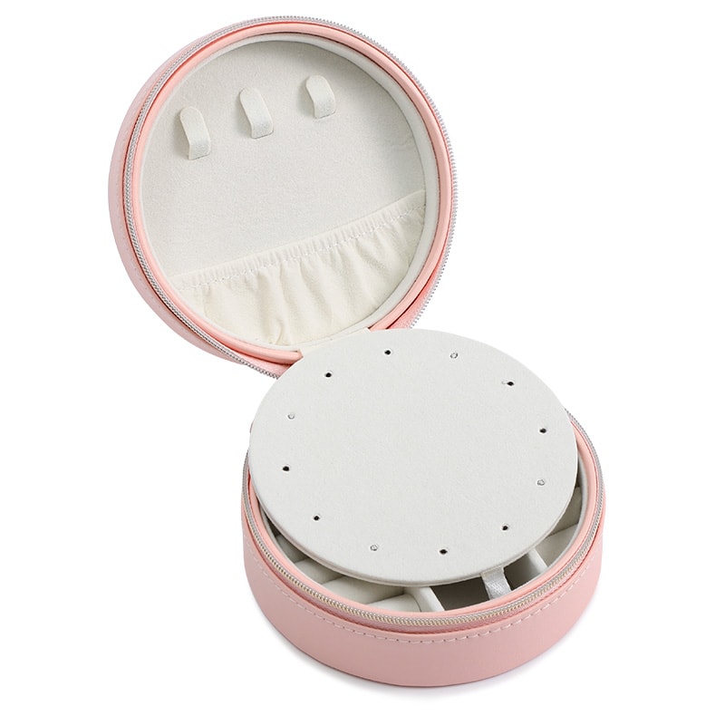 Portable Round Jewelry Storage Box Earring Ring Necklace Charm Display Travel Accessory_4