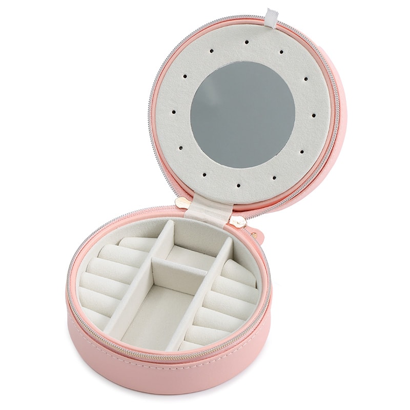 Portable Round Jewelry Storage Box Earring Ring Necklace Charm Display Travel Accessory_3