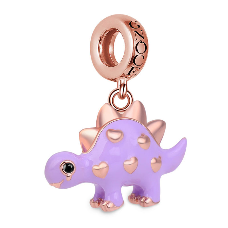 Gnoce "Back To Jurassic" Purple Dinosaur Charm Pendant Rose Gold Plated 925 Sterling Silver_2