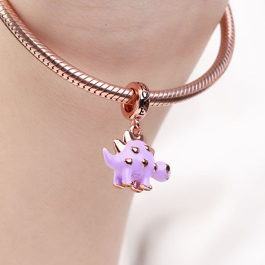 Gnoce "Back To Jurassic" Purple Dinosaur Charm Pendant Rose Gold Plated 925 Sterling Silver_3