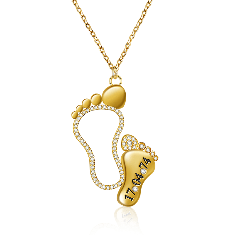 Custom Date Mother Baby Feet Necklace Sterling silver inlaid with Birthstones Mother's Day Gift_1