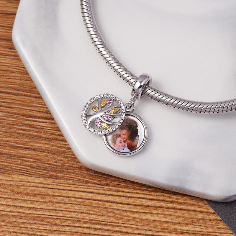 Tree of Life Personalized Photo Engravable Charm Pendant 925 Sterling Silver inlaid with Stones Mother's Day Gift_2
