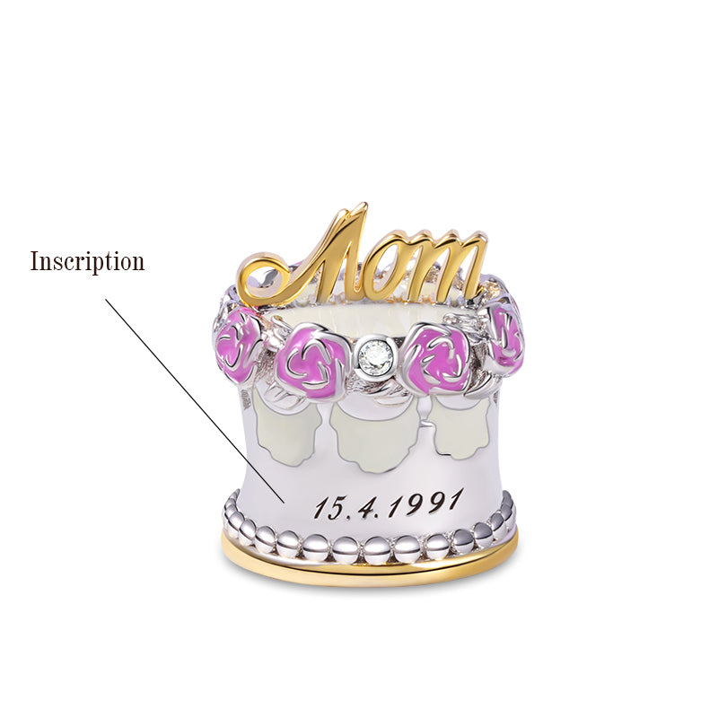 Mom's Birthday Cake Personalized Date Charm Bead 925 Sterling Silver 18k Gold Plated Mother's Day Gift_2
