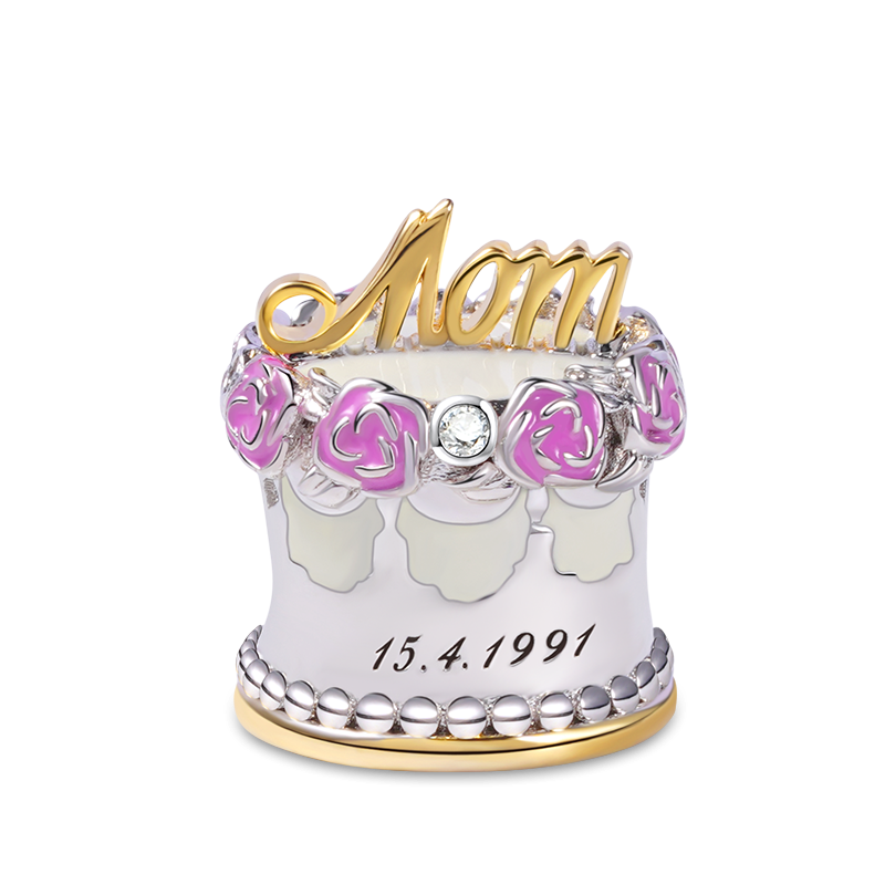 Mom's Birthday Cake Personalized Date Charm Bead 925 Sterling Silver 18k Gold Plated Mother's Day Gift_1
