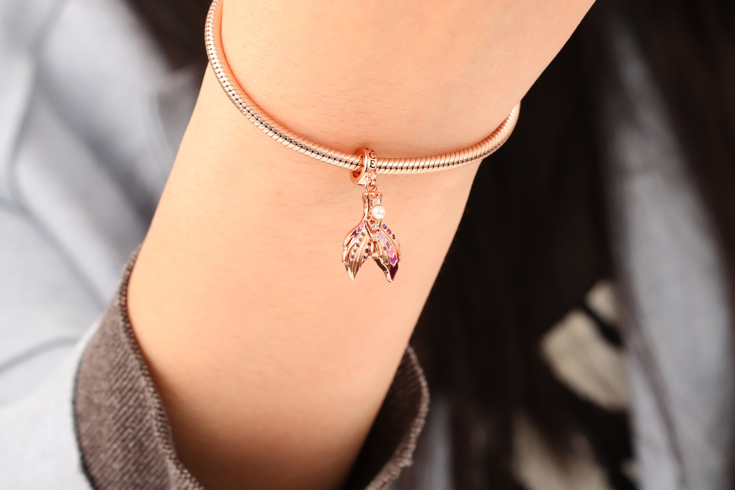 Mermaid Tail Pendant Dangle Charm Sterling Silver 18k Rose Gold Plated_3