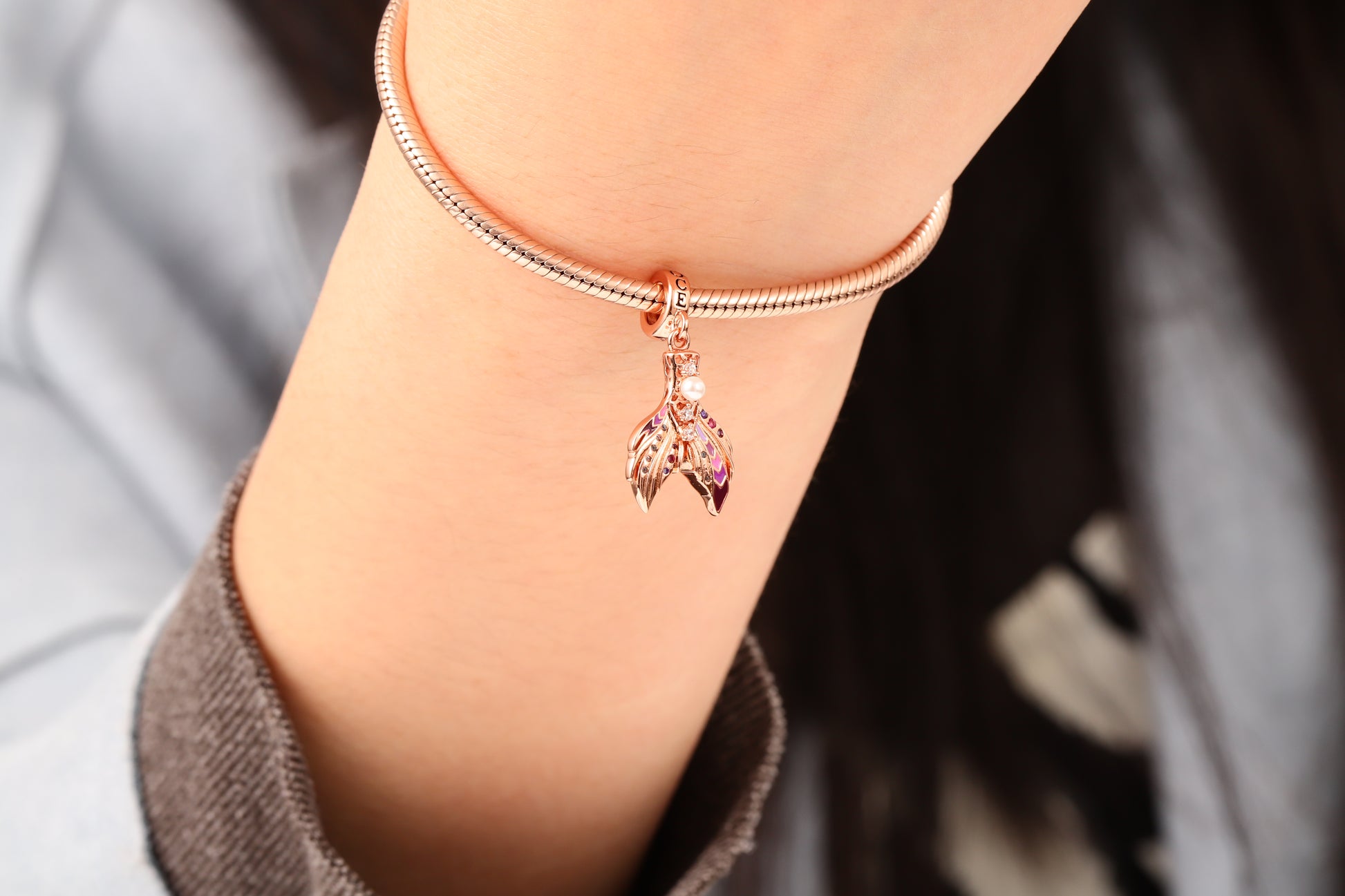 Mermaid Tail Pendant Dangle Charm Sterling Silver 18k Rose Gold Plated_3