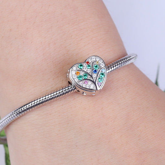 Gnoce "We are Family, My Heart will Be With You" Family Tree Photo Charm Beads In Sterling Silver With CZ Stones_4