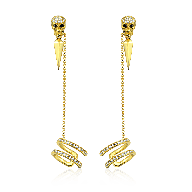 Skull Ear Cuffs 18k Gold Plated 925 Sterling Silver_1