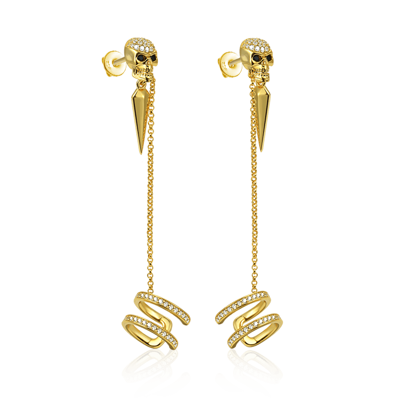 Skull Ear Cuffs 18k Gold Plated 925 Sterling Silver_2