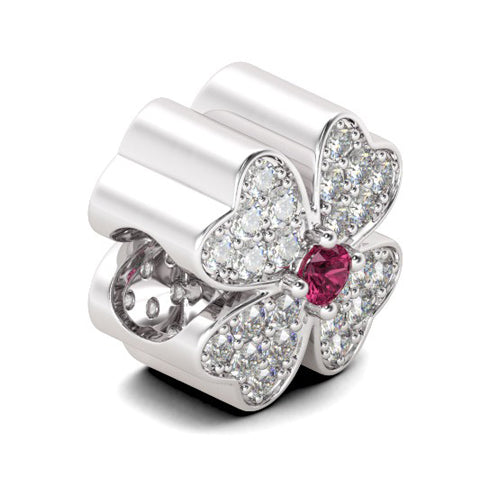 Gnoce "Make Your Own Luck" Four-Leaf Clover 925 Sterling Silver with White and Pink stone Inlaid Great Gift For Mom,Sister And Best Friend Bead Charm_2