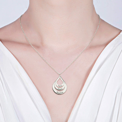 Gnoce "God`s Gift" Engraved Drop Shaped 3 Names Necklace Sterling Silver_5
