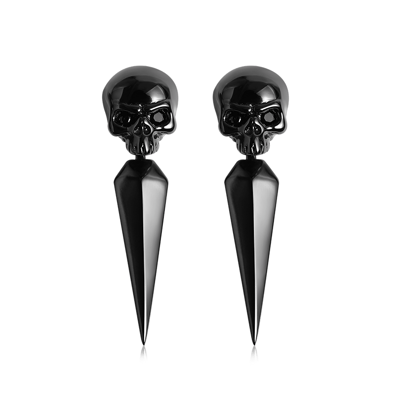 Gnoce Black Skull Earring Jackets Sterling Silver